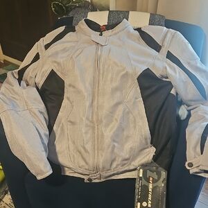 BNWT First Gear Mesh Text Jacket Light Gray W/ Black Premium Riding Equipment